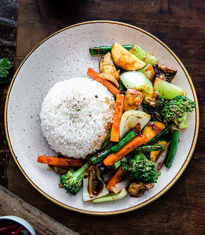 Teriyaki with rice vegan